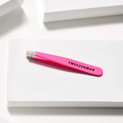 Tweezerman Stainless Steel Mini Slant Tweezer - Flamingo Pink