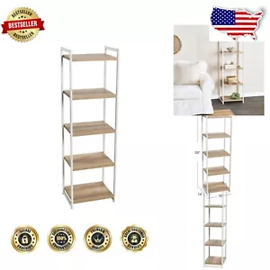 Durable Coastal Oak 5-Shelve Tower Bookshelf for Elegant Home Organization - Picture 1 of 10