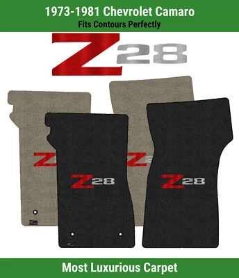 Lloyd Luxe Front Carpet Mats for '73-81 Chevrolet Camaro w/Z-28 Red/Silver Logo - Image 1 of 4