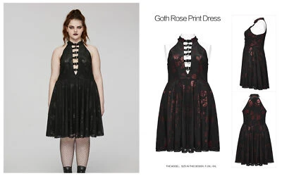 Punk Rave Gothic Rose Print Sexy Deep V-Neck Sleeveless Plus size Short Dress - Image 1 of 4