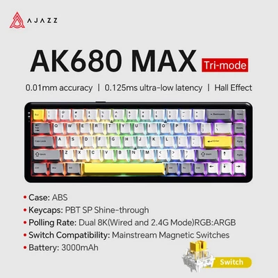 New AK680 MAX Mechanical Keyboard Switch 60% 8k/1K RGB Gaming Magnetic Keyboard - Image 1 of 4