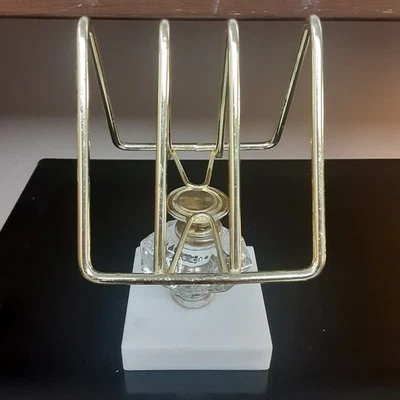 Vintage Gold Tone Napkin Or Letter Caddie Marble Base Hollywood Regency - Image 1 of 4