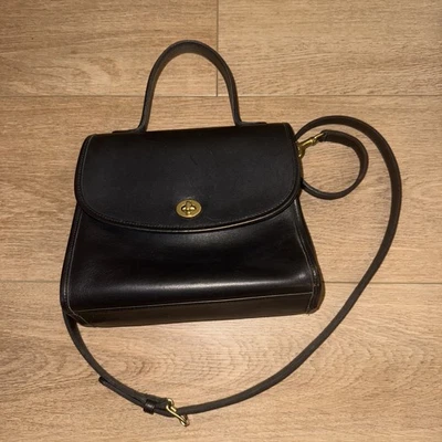 Vintage Coach Manor Bag Purse Bottle Black 9977 Leather Turn Lock - Image 1 of 4