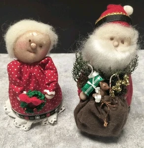 Vintage Handarbeit Weihnachtsmann & Frau Claus Nylon STRUMPF Stofftier Kopf Figuren - Bild 1 von 10