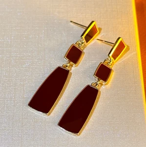 Fashion Gold Tone & Angora Red Enamel Dangle Stud Earrings for Women - Picture 1 of 1