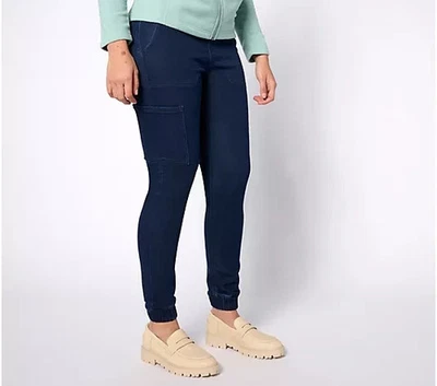 Denim Co. Regular Comfy Knit Denim Cargo Jogger-Dark Wash-3X-NEW-A392104 - Image 1 of 2