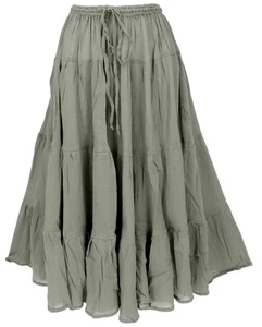 Boho Stufenrock, Maxirock Sommerrock, Flamencorock - olivgrün - Bild 1 von 5