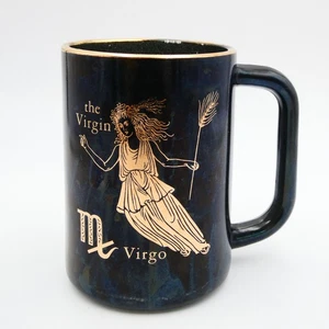 Vintage Federal Glas Astrologie Horoskop Jungfrau groß Kaffeebecher schwarz gold - Bild 1 von 11