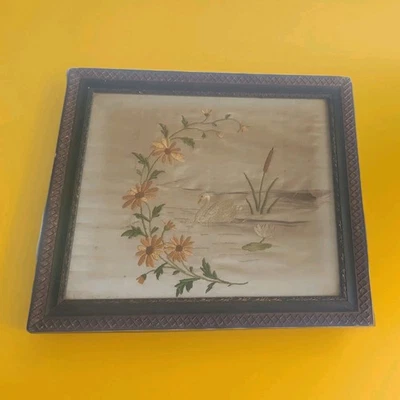 Framed Silk Embroidery Artwork Featuring A Graceful Swan In Water, No Name - Image 1 of 4