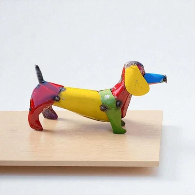 Arte metálico hecho a mano Wini perro (perro salchicha) multicolor #2 decoración de jardín para el hogar Foto 1 de 4