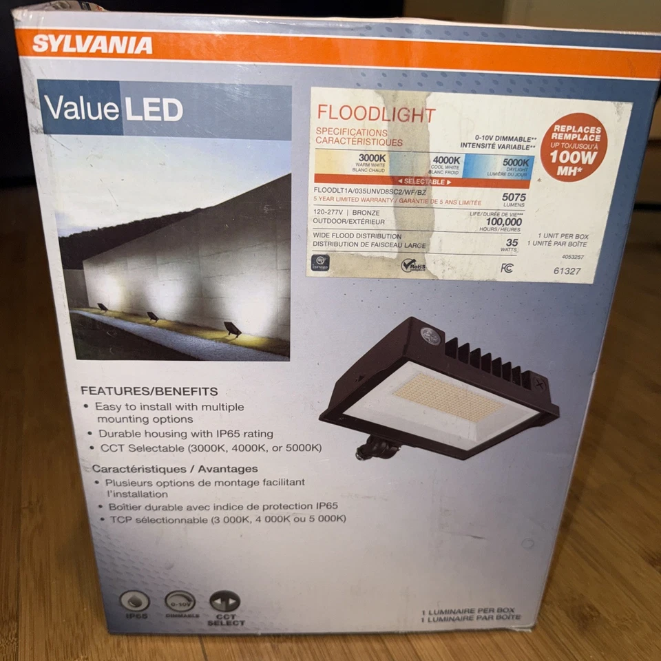 Sylvania Slim 泛光灯 (61327) 35 瓦 - 120/277 伏 - 3,000K/4,000K/5000K  — 第 1/1 张图片