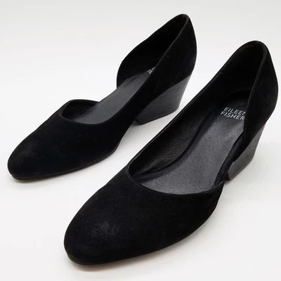 Eileen Fisher d'Orsay Lily Pump 黑色麂皮绒皮革 6 码经典舒适鞋 — 第 1/4 张图片