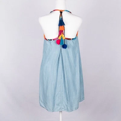 Judith March Chambray Dress Size SMALL Southwest Western Pom Pom Beach Festival - Image 1 of 4