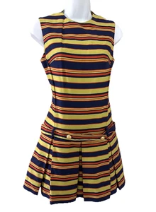 vintage 60s 1960s Ladybug Vintage Mod Swinger Gogo striped pleated size 7 - Picture 1 of 15