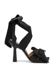 GANNI Womens Black Ankle Tie Padded Square Toe Lace-Up Heeled Sandal 36 - Picture 1 of 3