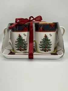 Spode Pimpernel 3 Piece Tartan Gift Set 2 Coffee Mugs And Tray NWT - Picture 1 of 3