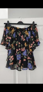 New Look 10 Black Bardot Cold Shoulder Floral Top NEW BNWT Angel Sleeve pink blu - Picture 1 of 3