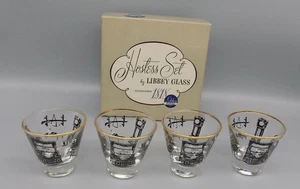 Juego Libbey Curio Hostess diseño sin usar por Freda Diamond 4 Shot Glass Jiggers de colección - Imagen 1 de 12