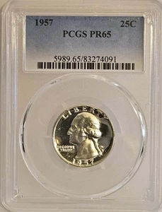 1957 WASHINGTON SILVER QUARTER PROOF GEM PCGS PR65 Philadelphia Mint Luster USA - Picture 1 of 5