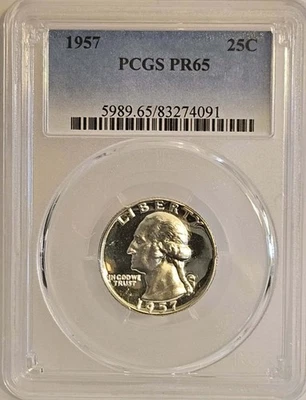 1957 WASHINGTON SILVER QUARTER PROOF GEM PCGS PR65 Philadelphia Mint Luster USA - Image 1 of 4