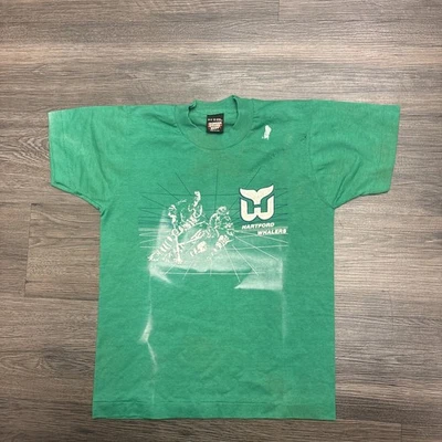 VINTAGE Hartford Whalers Boys Medium 10/12 Green Shirt Single Stitch USA Made - Image 1 of 4