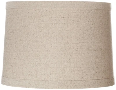 Pantalla de lámpara de tambor mediana de lino natural 13" superior x 14" inferior x 10" de alto (araña) Foto 1 de 4
