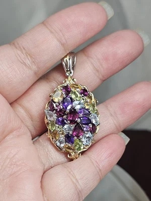 Multi Gemstone Pendant in 14K Gold and Platinum Over Sterling Silver 5.45 Ctw - Image 1 of 4