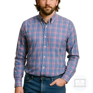 Peter Millar Mens Shirt Button Down Blue Plaid Long Sleeve Stretch Woven Size L - Picture 1 of 12