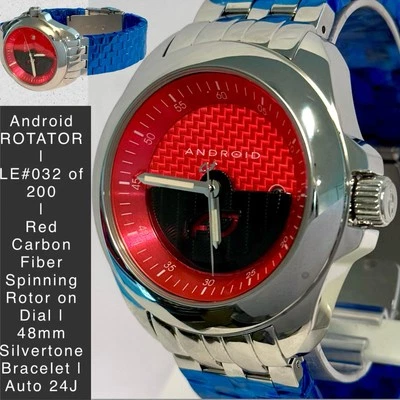 48mm Auto ROTATOR | Red & Black Dial |LE#032/200 | Slvrtn Bracelet ANDROID Watch - Image 1 of 4