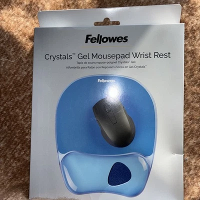 New Fellowes Gel Crystals Mouse Pad w/Wrist Rest Blue CRC91141 Cleanable Surface - Image 1 of 4