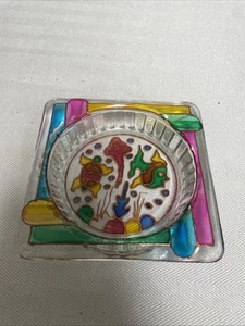 Süßer Vintage Art Deco 80er Vibe Tropical Schildkröte Fisch Sea Life Glas Aschenbecher - Bild 1 von 7