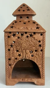 Vintage Terrakotta Keramik Weihnachtskrippe Kerzenhalter Künstler signiert - Bild 1 von 14