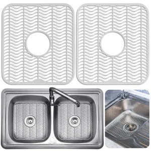DecorRack 2 Sink Protectors for Kitchen Sink, White 12" x 11" Dish Rack, Prot... - Picture 1 of 8