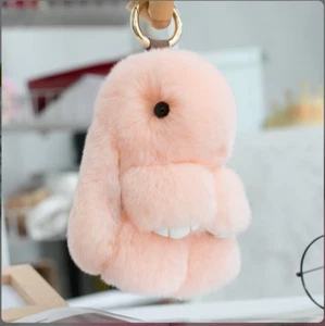 Super Soft Stuffed Bunny Keychain Fluffy Rabbit Trinket Plush Soft Peach - Picture 1 of 9