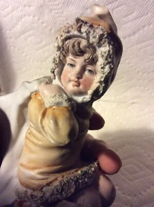 ANTIGUO JARRÓN DE BISQUE ALEMÁN DE NAVIDAD SNOWGIRL SNOWBABY CONTENEDOR DE DULCES - Imagen 1 de 12