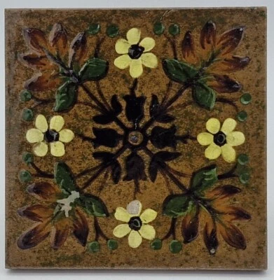 Antique Fireplace Tile Arts & Crafts Impasto Floral Sherwin & Cotton C1886 - Image 1 of 3