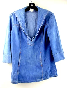 Top donna vintage Sears JR Bazaar cotone denim manica 1/4 scollo a V taglia 9 - Foto 1 di 8