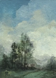 IMPRESIÓN ACEO de Pintura al Óleo Bosque Paisaje Antiguo Medianoche - Imagen 1 de 2