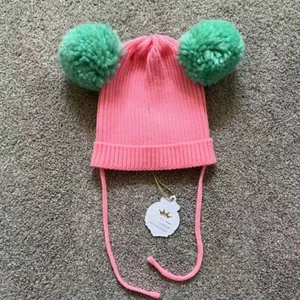Kids Beanie Double Pom Leopard Winter Hats Toddler Pink Ages 4-8 - Picture 1 of 4