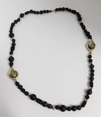 Collar Largo Alexis Bittar Negro Cuentas Grande Piedra Cristal Joya Foto 1 de 3