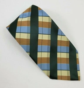 MEN'S Marquis Paris Multi-Color Plaid w/ Solid Green Stripe NECK TIES DESIGNER - Picture 1 of 7