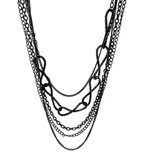 Punk Fashion Black Multi Layer Chain Necklace Steampunk Gothic Jewelry Women - Picture 1 of 6