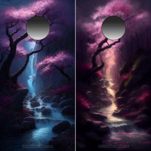 Paquete de 2 calcomanías de vinilo natural de Cornhole Scenic Blossom Forest - Imagen 1 de 5