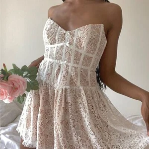 For Love & Lemons Jelena White Tan Lace Strapless Mini Dress Women’s Size Medium - Picture 1 of 14