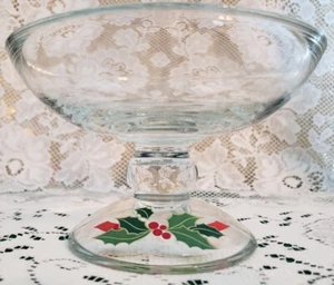 Avon Weihnachten Stechpalme Kompott/Servierschale mit Fuß 1981 Hostess Holiday Collection - Bild 1 von 11