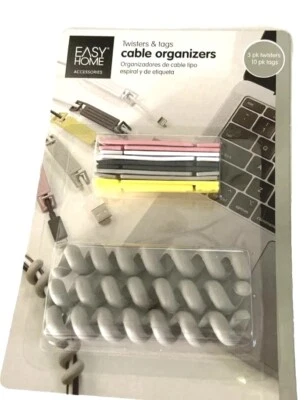 Easy Home Cable Organizers Twisters & Tags Black Office Cord New! Free Shipping. - Image 1 of 3