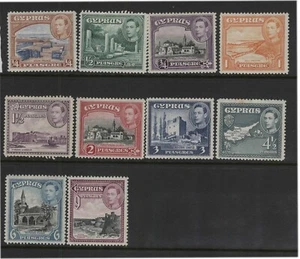 (F127-44) 1934 Cyprus part set of 10stamps KGVI 1/4pi to 9pi MH (AS) (ZP54) - Picture 1 of 1