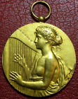 Art Nouveau music Naked woman playing lyre gold plated 1928 reward medal MOUCHON
