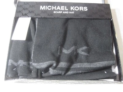 Conjunto de sombrero y bufanda reversible Michael Kors para hombre negro y gris Foto 1 de 4