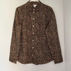 J.Crew Leopard Animal Print Long Sleeves Button Down Shirt Size L Cotton - Picture 1 of 17